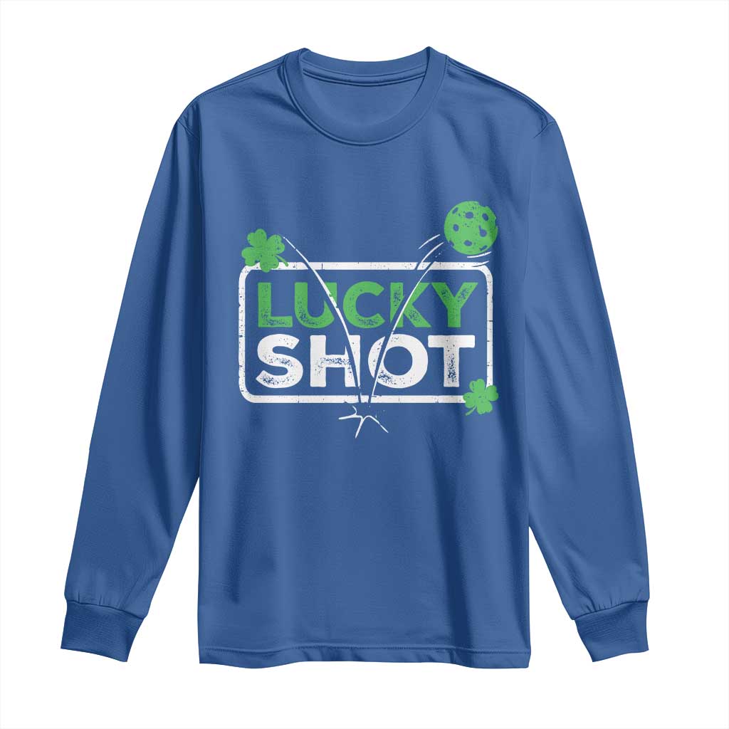 Funny St Patrick's Day Pickleball Long Sleeve Shirt Lucky Shot Shamrock