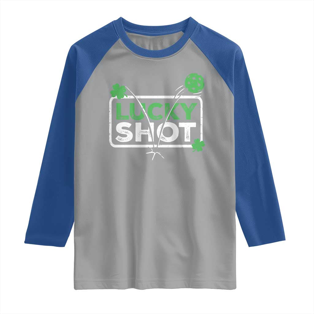 Funny St Patrick's Day Pickleball Raglan Shirt Lucky Shot Shamrock