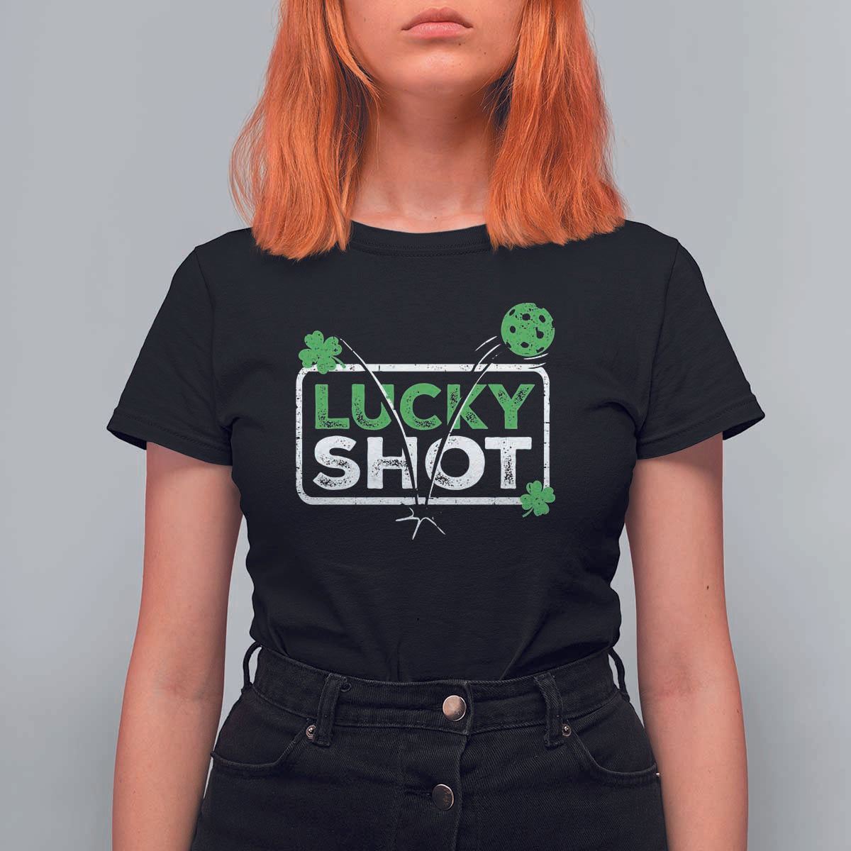 Funny St Patrick's Day Pickleball T Shirt For Women Lucky Shot Shamrock