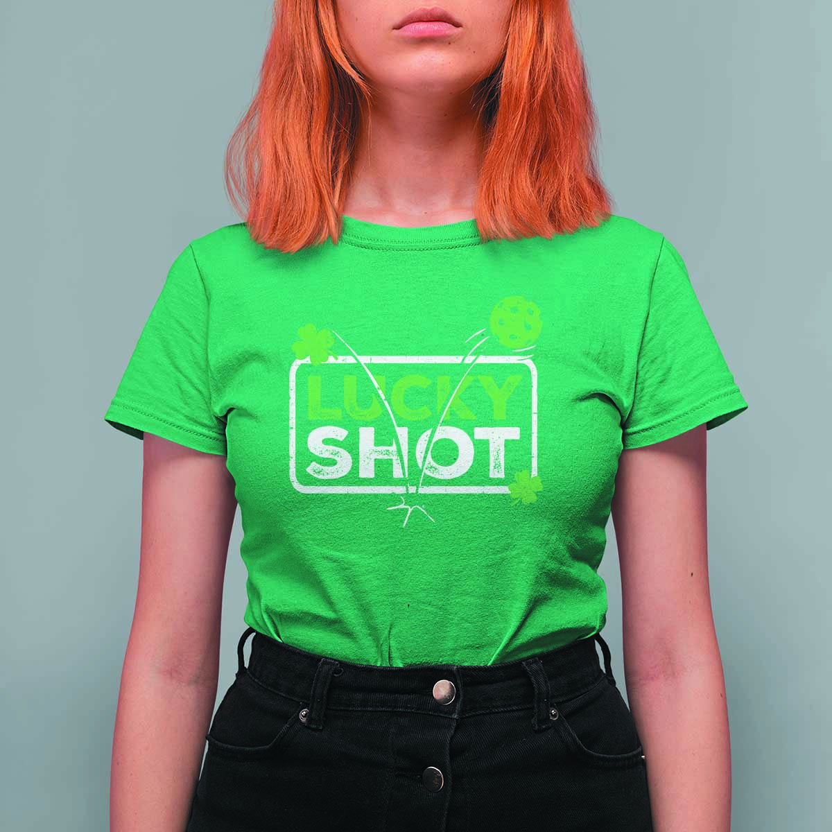 Funny St Patrick's Day Pickleball T Shirt For Women Lucky Shot Shamrock