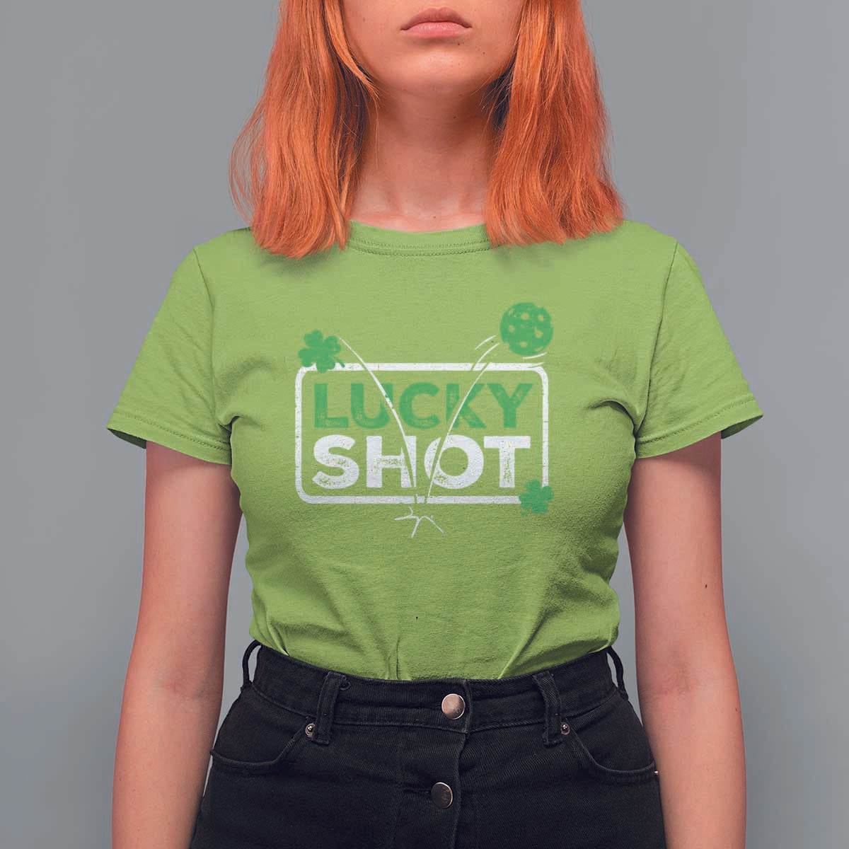 Funny St Patrick's Day Pickleball T Shirt For Women Lucky Shot Shamrock