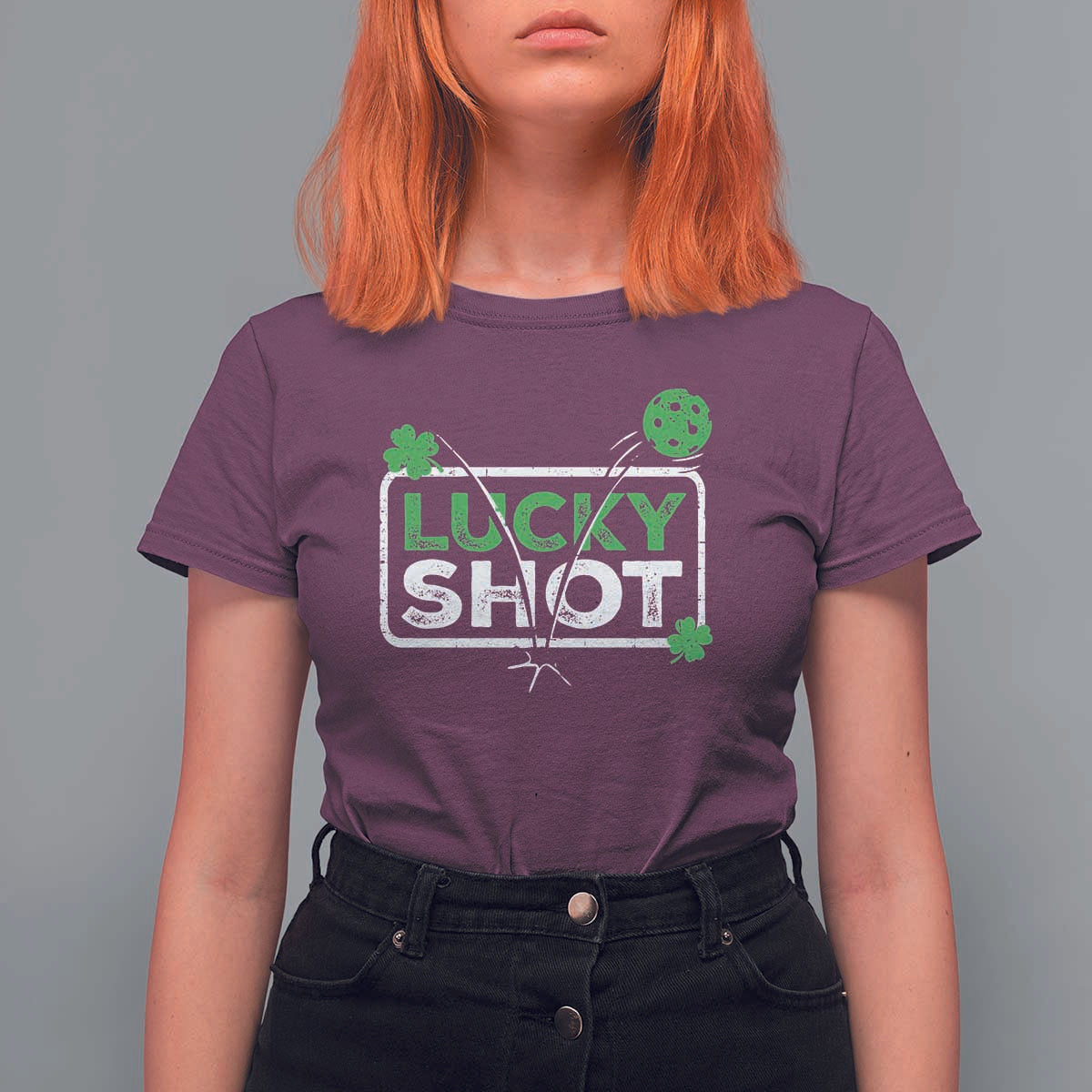 Funny St Patrick's Day Pickleball T Shirt For Women Lucky Shot Shamrock