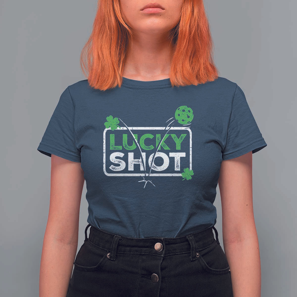 Funny St Patrick's Day Pickleball T Shirt For Women Lucky Shot Shamrock