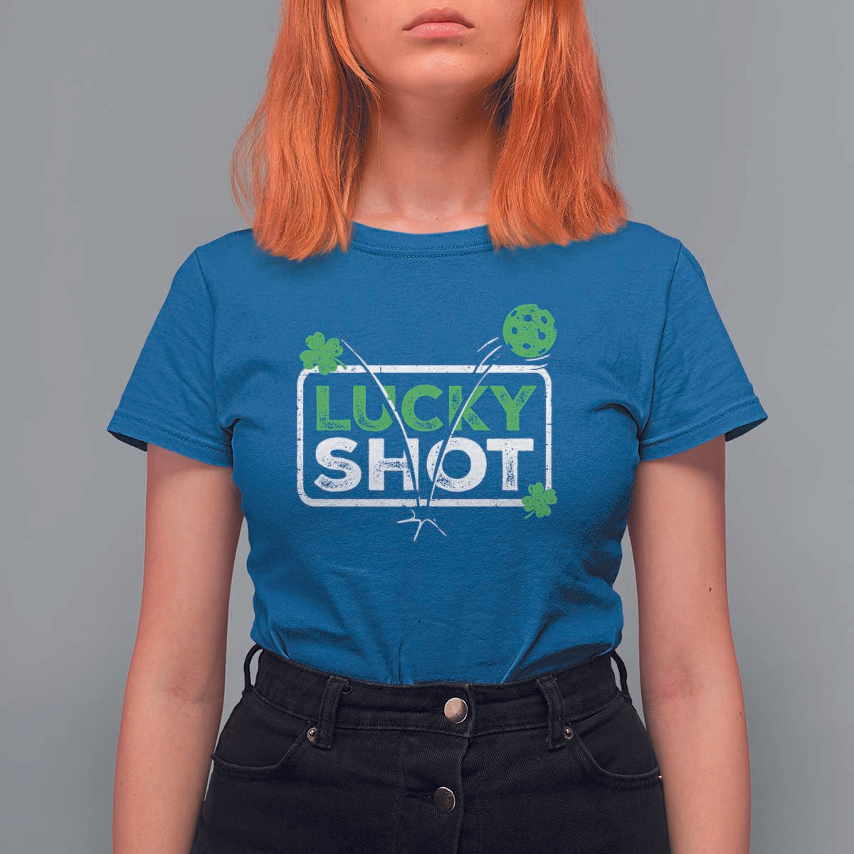Funny St Patrick's Day Pickleball T Shirt For Women Lucky Shot Shamrock