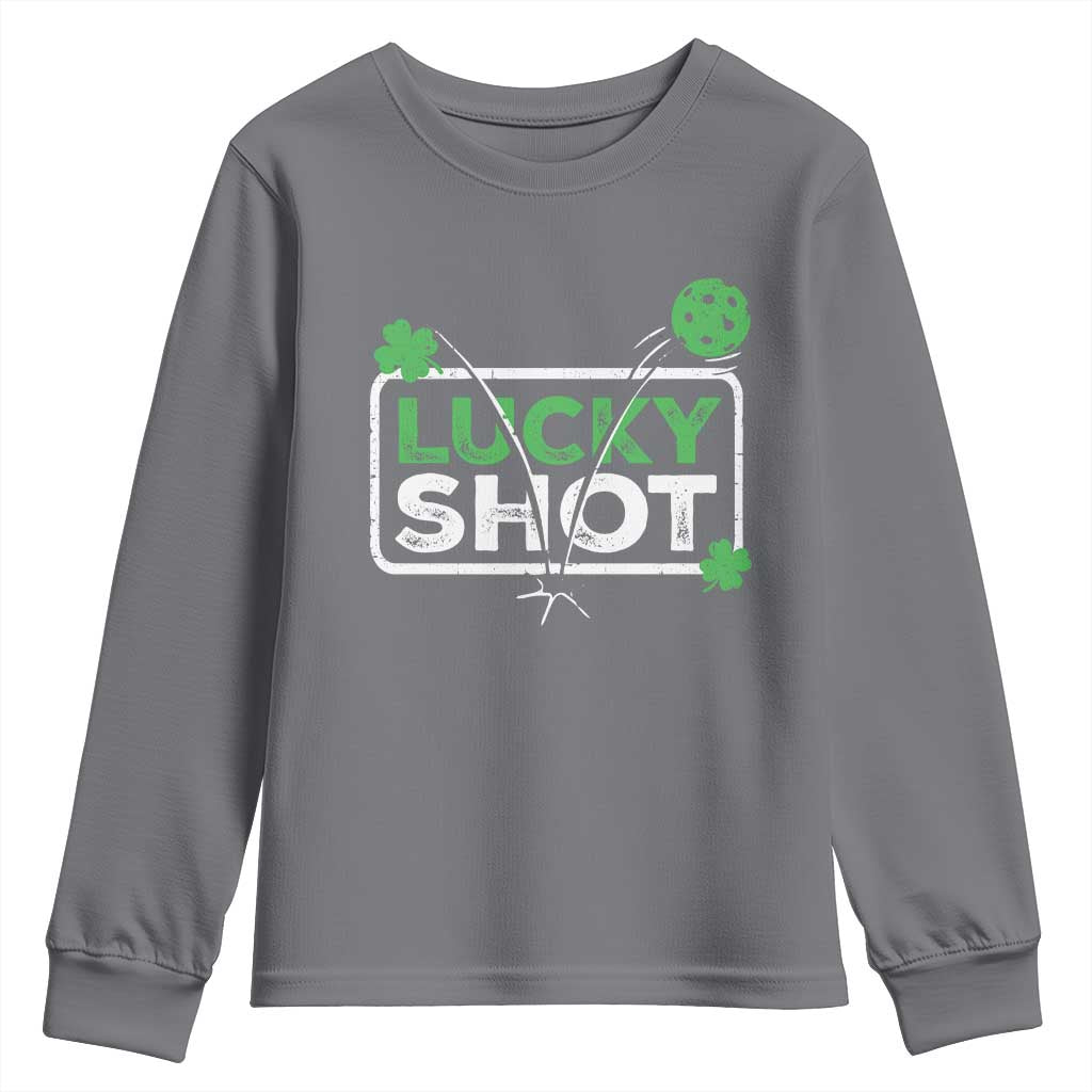 Funny St Patrick's Day Pickleball Youth Sweatshirt Lucky Shot Shamrock