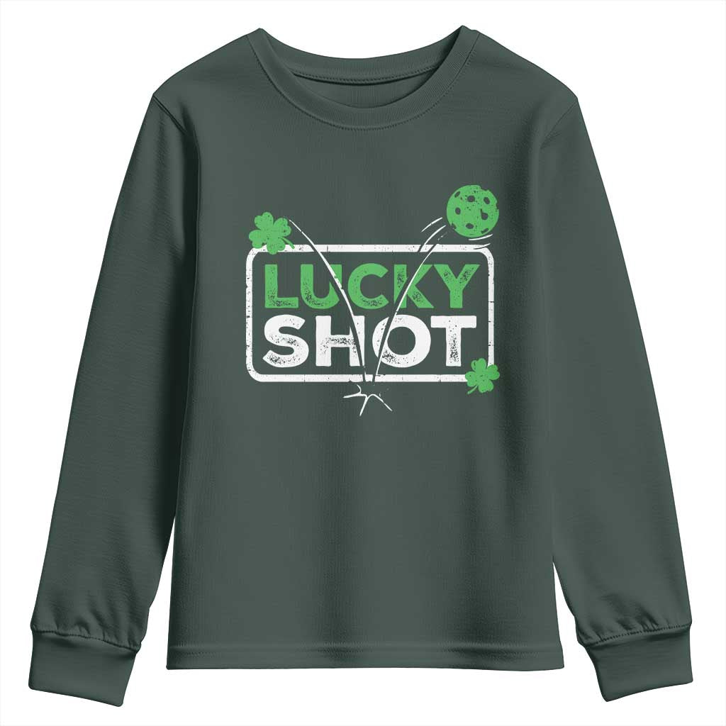 Funny St Patrick's Day Pickleball Youth Sweatshirt Lucky Shot Shamrock