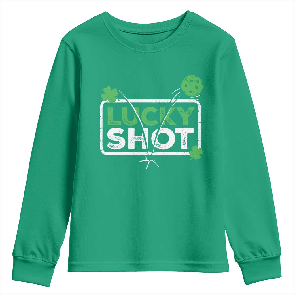 Funny St Patrick's Day Pickleball Youth Sweatshirt Lucky Shot Shamrock