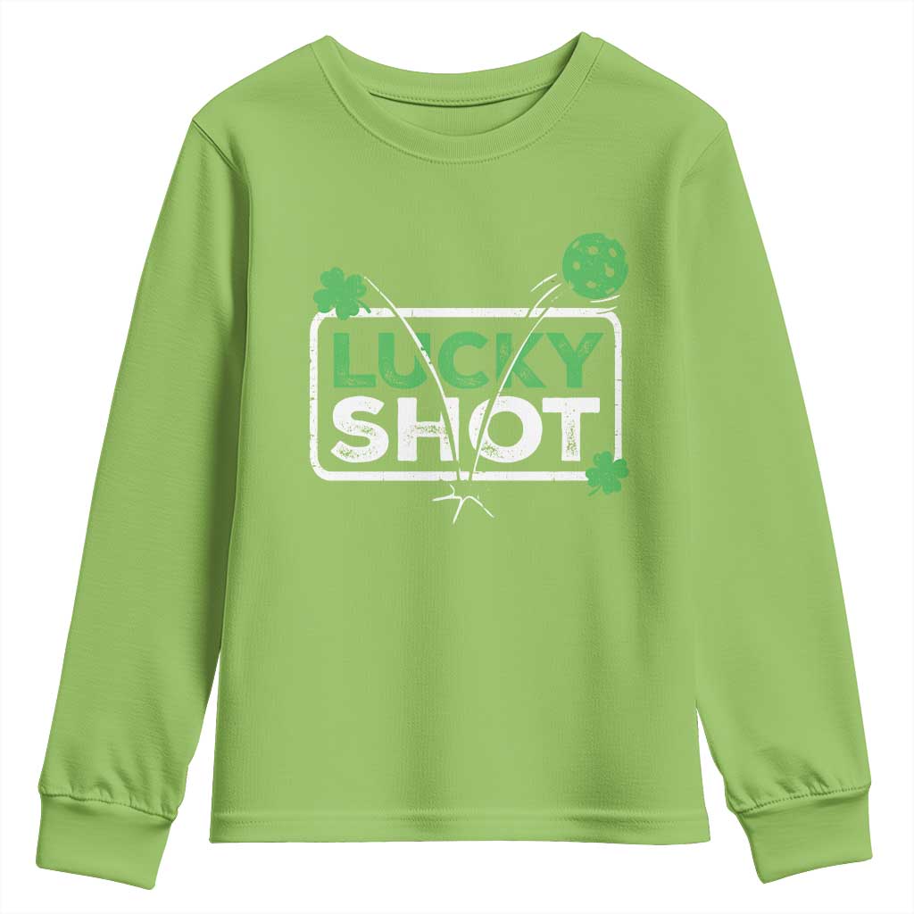 Funny St Patrick's Day Pickleball Youth Sweatshirt Lucky Shot Shamrock