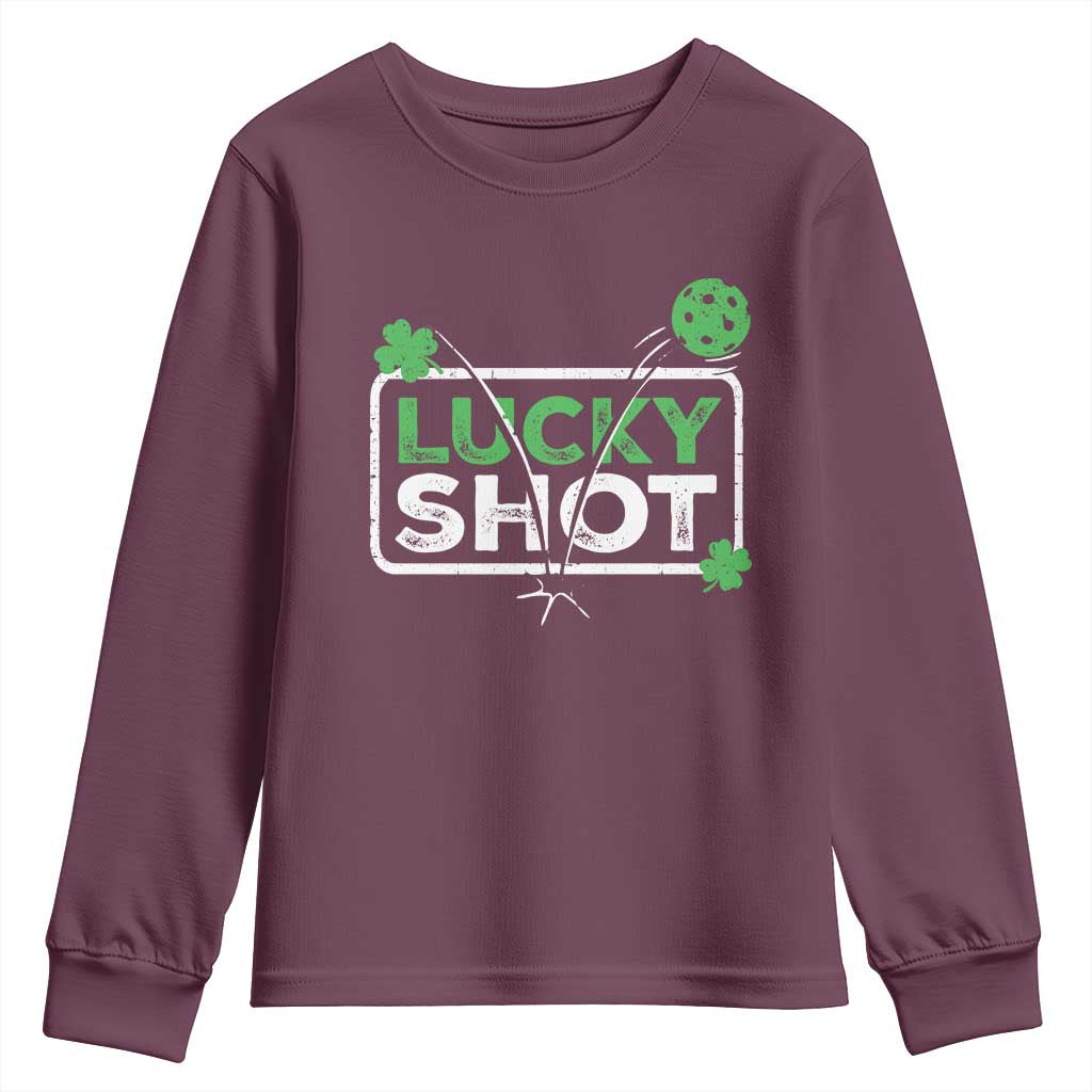Funny St Patrick's Day Pickleball Youth Sweatshirt Lucky Shot Shamrock