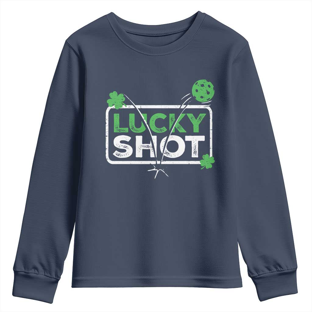 Funny St Patrick's Day Pickleball Youth Sweatshirt Lucky Shot Shamrock