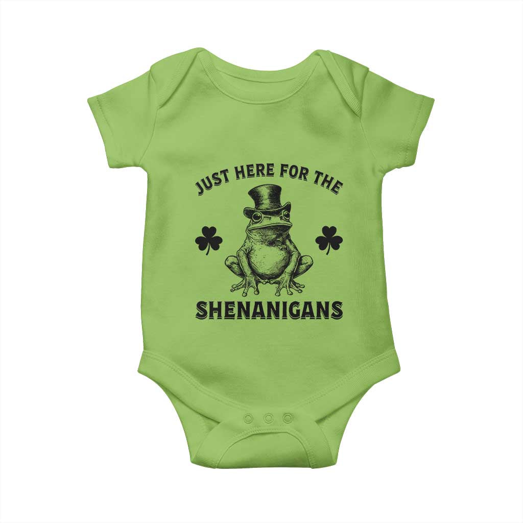 Funny St Patrick's Day Just Here For The Shenanigans Baby Onesie Frog Shamrock