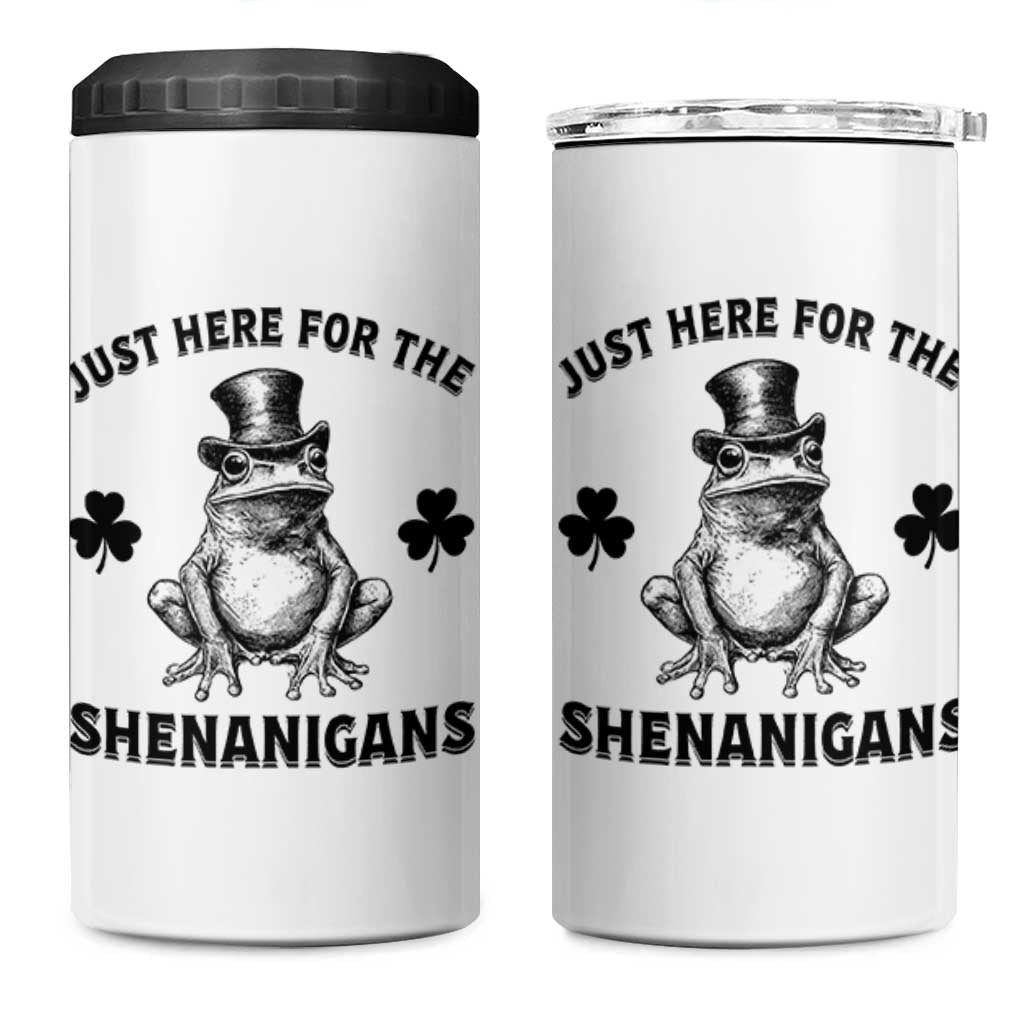 Funny St Patrick's Day Just Here For The Shenanigans 4 in 1 Can Cooler Tumbler Frog Shamrock