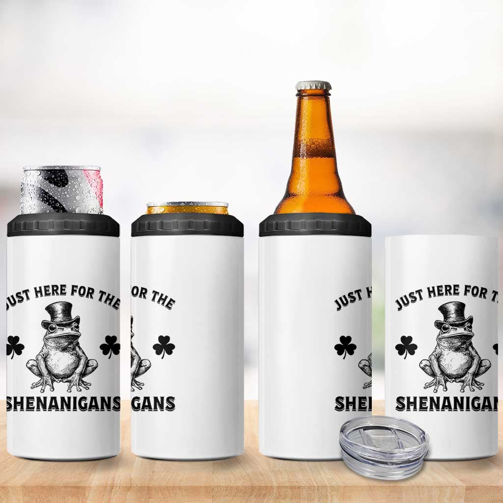 Funny St Patrick's Day Just Here For The Shenanigans 4 in 1 Can Cooler Tumbler Frog Shamrock