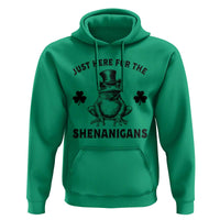 Funny St Patrick's Day Just Here For The Shenanigans Hoodie Frog Shamrock