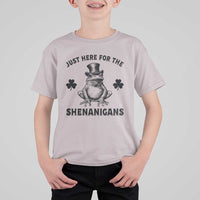 Funny St Patrick's Day Just Here For The Shenanigans T Shirt For Kid Frog Shamrock