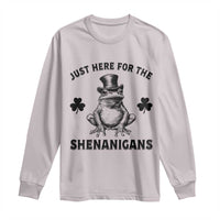 Funny St Patrick's Day Just Here For The Shenanigans Long Sleeve Shirt Frog Shamrock