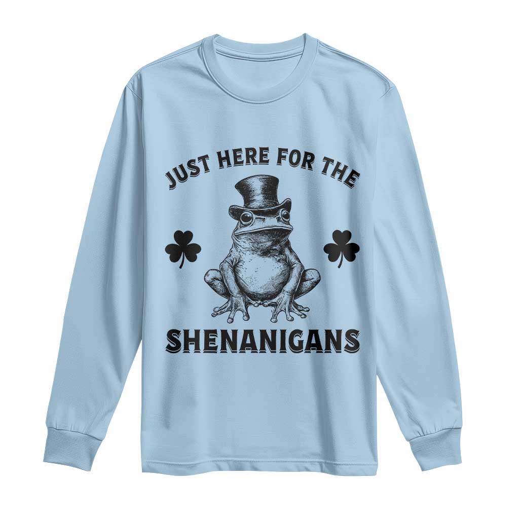 Funny St Patrick's Day Just Here For The Shenanigans Long Sleeve Shirt Frog Shamrock