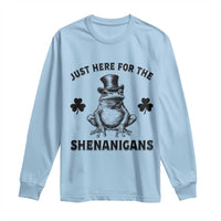 Funny St Patrick's Day Just Here For The Shenanigans Long Sleeve Shirt Frog Shamrock