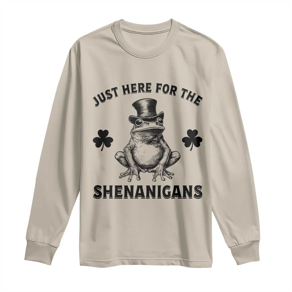 Funny St Patrick's Day Just Here For The Shenanigans Long Sleeve Shirt Frog Shamrock