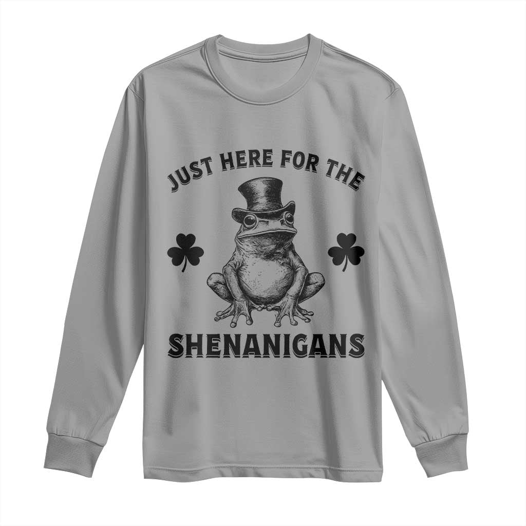 Funny St Patrick's Day Just Here For The Shenanigans Long Sleeve Shirt Frog Shamrock
