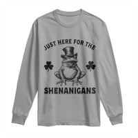 Funny St Patrick's Day Just Here For The Shenanigans Long Sleeve Shirt Frog Shamrock