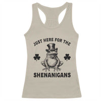 Funny St Patrick's Day Just Here For The Shenanigans Racerback Tank Top Frog Shamrock