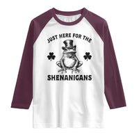 Funny St Patrick's Day Just Here For The Shenanigans Raglan Shirt Frog Shamrock