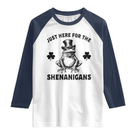 Funny St Patrick's Day Just Here For The Shenanigans Raglan Shirt Frog Shamrock