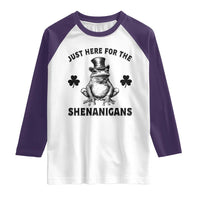 Funny St Patrick's Day Just Here For The Shenanigans Raglan Shirt Frog Shamrock