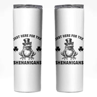 Funny St Patrick's Day Just Here For The Shenanigans Skinny Tumbler Frog Shamrock