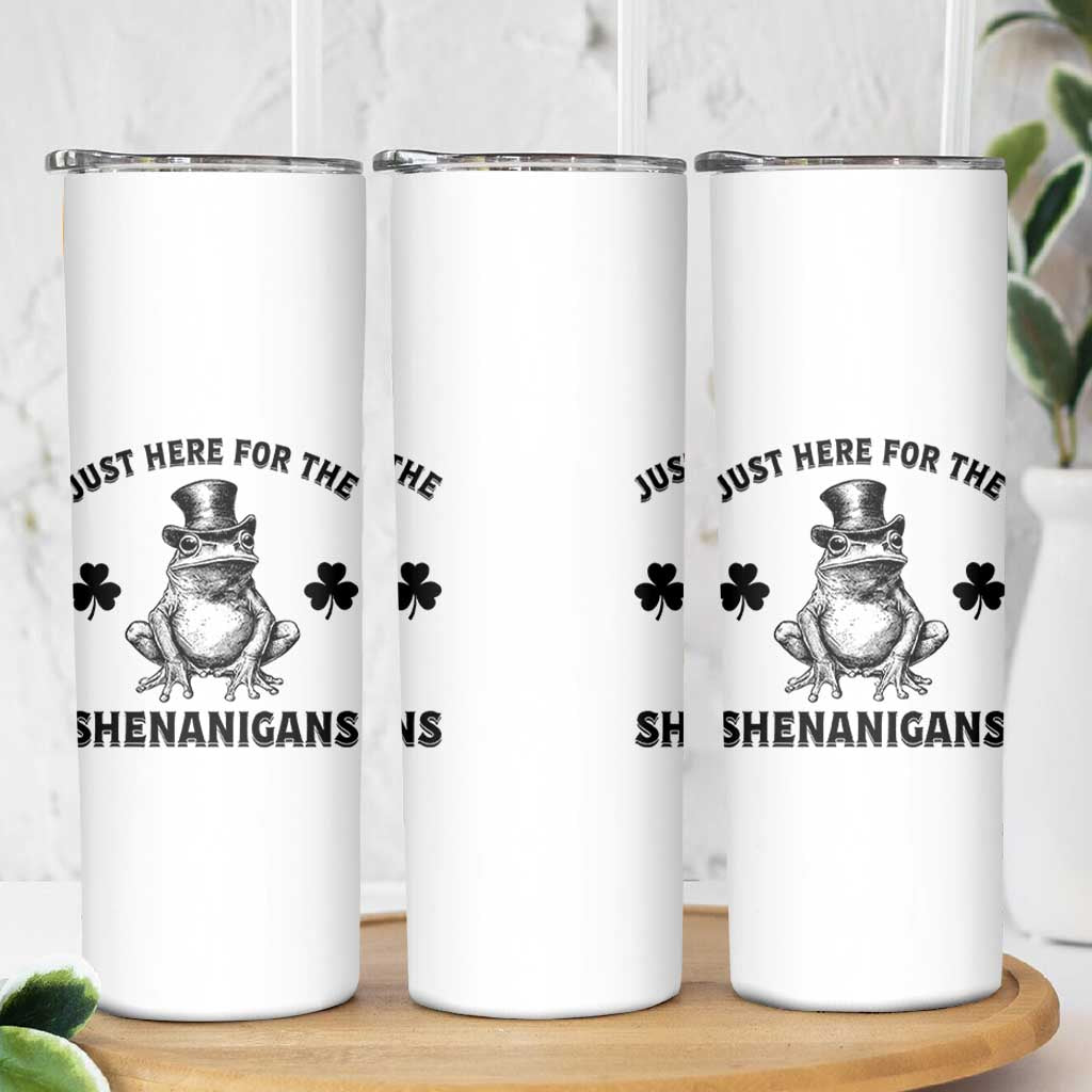 Funny St Patrick's Day Just Here For The Shenanigans Skinny Tumbler Frog Shamrock