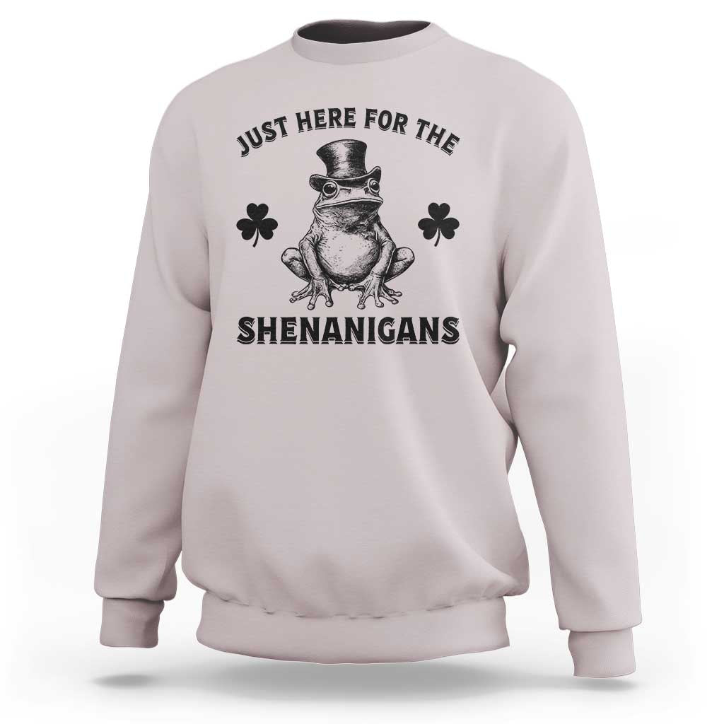 Funny St Patrick's Day Just Here For The Shenanigans Sweatshirt Frog Shamrock