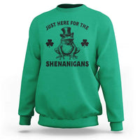 Funny St Patrick's Day Just Here For The Shenanigans Sweatshirt Frog Shamrock