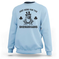 Funny St Patrick's Day Just Here For The Shenanigans Sweatshirt Frog Shamrock