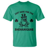 Funny St Patrick's Day Just Here For The Shenanigans T Shirt Frog Shamrock
