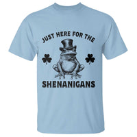Funny St Patrick's Day Just Here For The Shenanigans T Shirt Frog Shamrock
