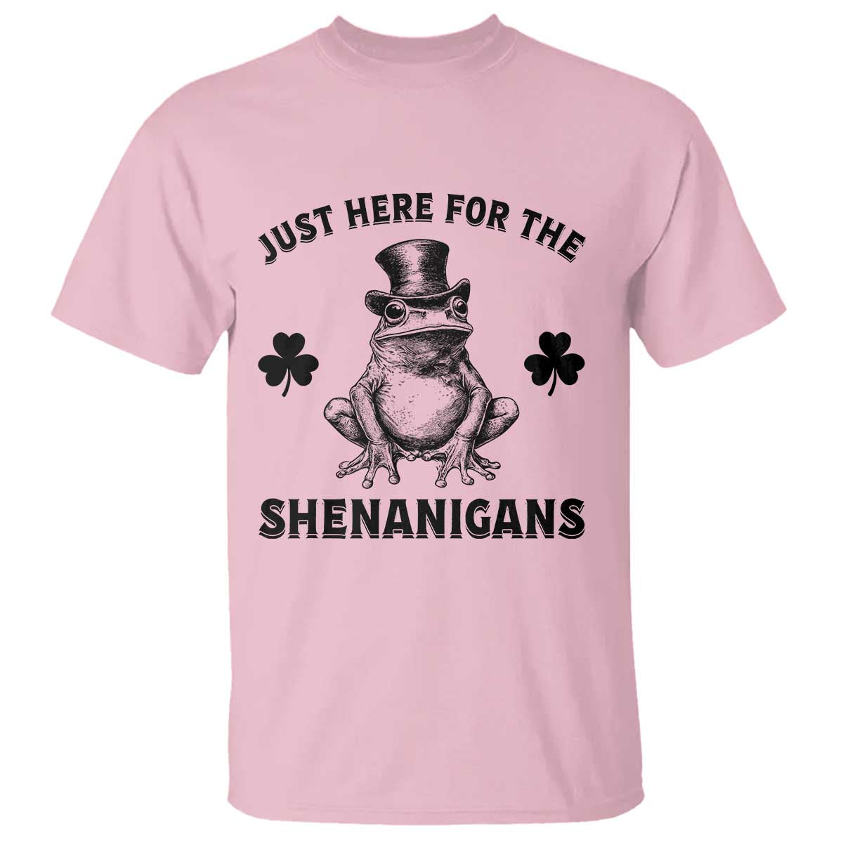 Funny St Patrick's Day Just Here For The Shenanigans T Shirt Frog Shamrock
