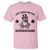 Funny St Patrick's Day Just Here For The Shenanigans T Shirt Frog Shamrock