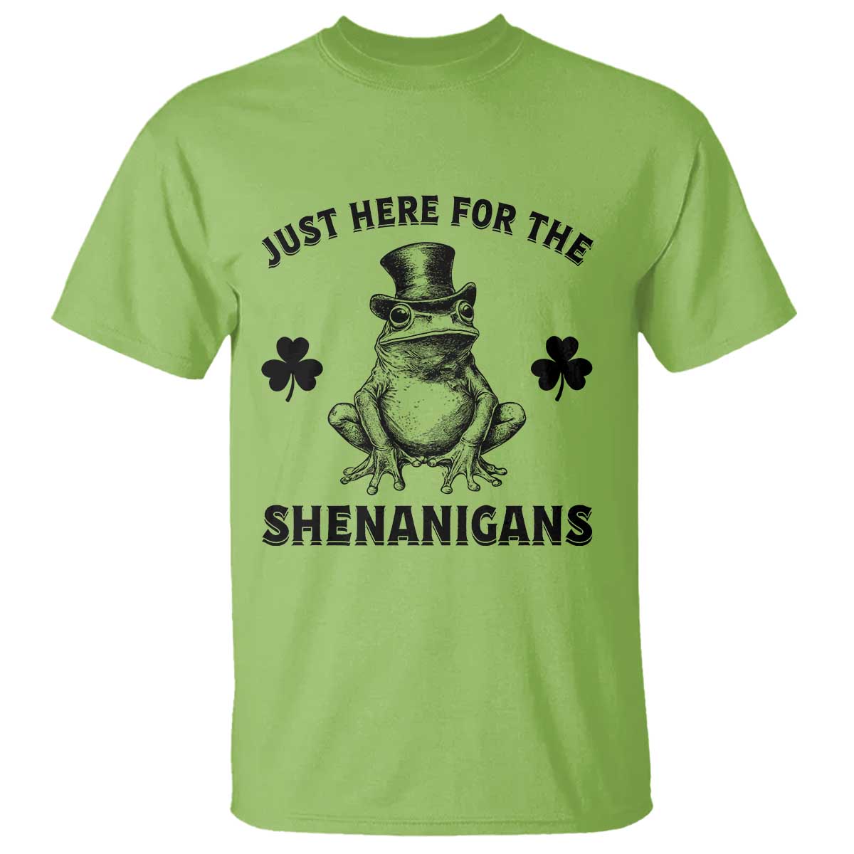 Funny St Patrick's Day Just Here For The Shenanigans T Shirt Frog Shamrock