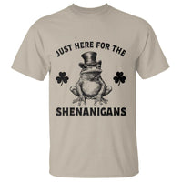 Funny St Patrick's Day Just Here For The Shenanigans T Shirt Frog Shamrock