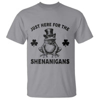 Funny St Patrick's Day Just Here For The Shenanigans T Shirt Frog Shamrock