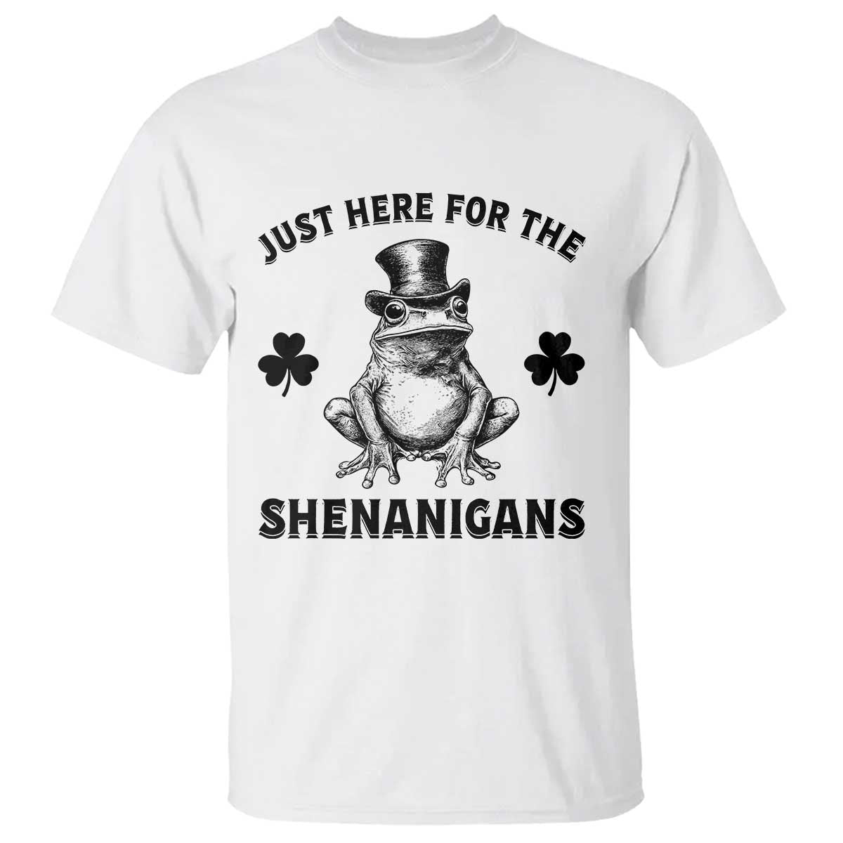 Funny St Patrick's Day Just Here For The Shenanigans T Shirt Frog Shamrock