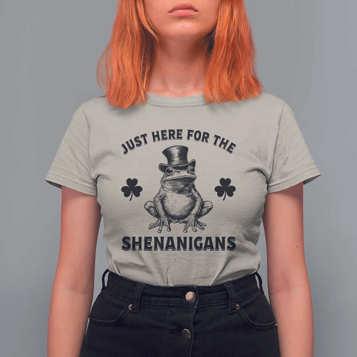 Funny St Patrick's Day Just Here For The Shenanigans T Shirt For Women Frog Shamrock