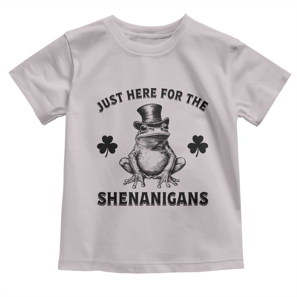 Funny St Patrick's Day Just Here For The Shenanigans Toddler T Shirt Frog Shamrock