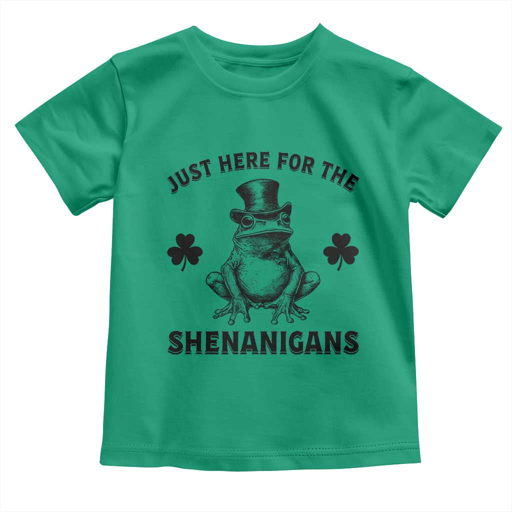 Funny St Patrick's Day Just Here For The Shenanigans Toddler T Shirt Frog Shamrock