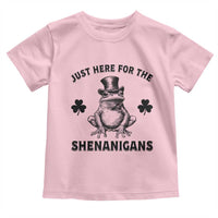 Funny St Patrick's Day Just Here For The Shenanigans Toddler T Shirt Frog Shamrock