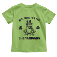 Funny St Patrick's Day Just Here For The Shenanigans Toddler T Shirt Frog Shamrock