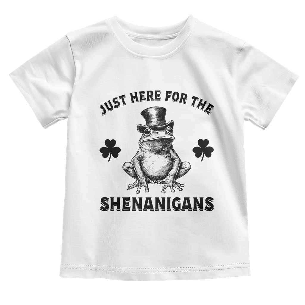 Funny St Patrick's Day Just Here For The Shenanigans Toddler T Shirt Frog Shamrock