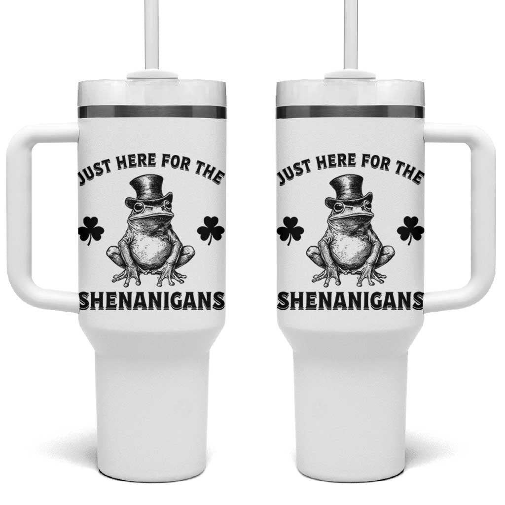 Funny St Patrick's Day Just Here For The Shenanigans Tumbler With Handle Frog Shamrock