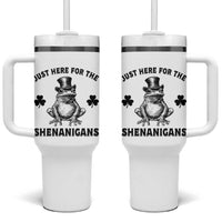 Funny St Patrick's Day Just Here For The Shenanigans Tumbler With Handle Frog Shamrock